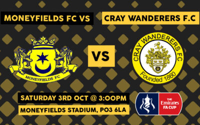 FA Cup 2nd QR Draw – Moneyfields FC v Cray Wanderers – Saturday 3rd October, 3pm