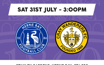 Herne Bay vs Cray Wanderers – PSF: Saturday 31st July, 3pm – Match Preview & Directions.