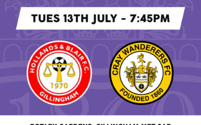 Hollands & Blair vs Cray Wanderers – PSF – Tues 13/7/21, 7.45 pm. Match Preview & Directions