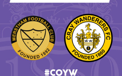 Cray Wanderers Fixture news – Merstham away – New Date – 9th November, 7.45pm + friendly vs Bromley U23s on Wednesday 22nd September, 7.30pm & ticket details