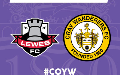 Cray Wanderers Fixtures update – New date for Lewes (away): Tuesday 25th January, 7.45pm