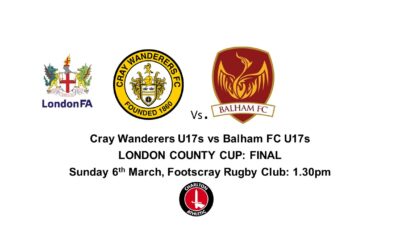 U17s London County Cup Final – Cray Wanderers U17s vs Balham U17s – Sunday 6th March, 1.30pm @ Footscray Rugby Club