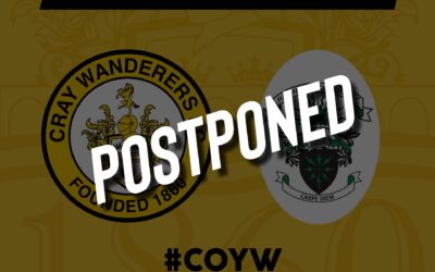 Cray Wanderers vs Haringey Borough – Sat, 19th February – MATCH POSTPONED – Due to structural damage at Hayes Lane