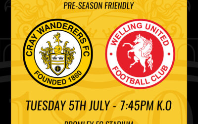 Cray Wanderers vs Welling United – Pre-Season Friendly, Tues 5th July, 7.45pm – Match Preview & Admission