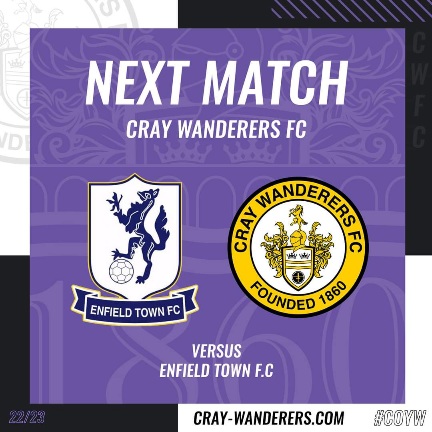 ENFIELD TOWN VS CRAY WANDERERS – ISTHMIAN PREMIER, SAT 1st APRIL, 3 PM – GAME ON!!!