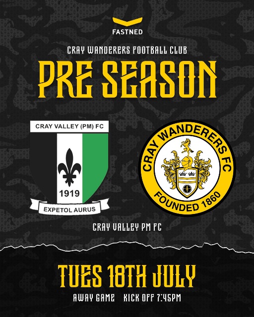 Cray Valley PM vs Cray Wanderers – PSF – Tuesday 18th July, 7.45 pm – Match Preview & Directions