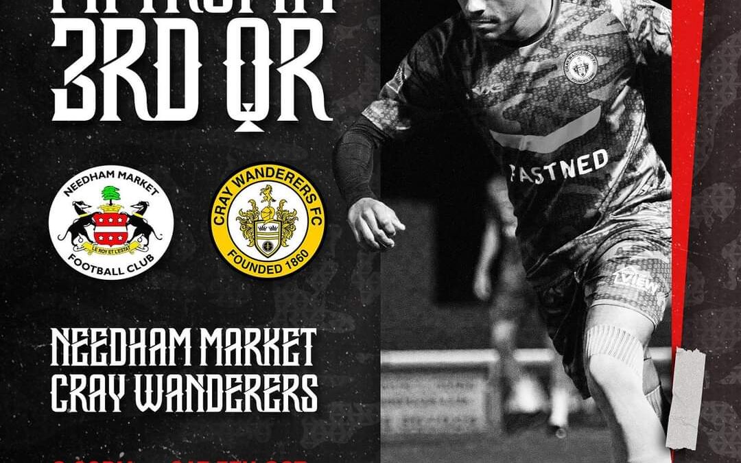 Needham Market vs Cray Wanderers – FA Trophy 3QR – Saturday 7th October, 3 pm – Match Preview and Directions.