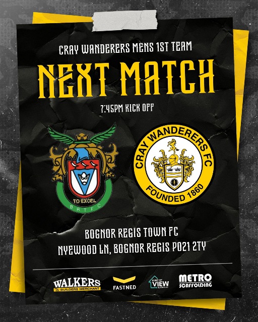 Bognor Regis Town vs Cray Wanderers – Isthmian Premier – Tuesday 9th January, 7.45 pm – Match Preview & Directions