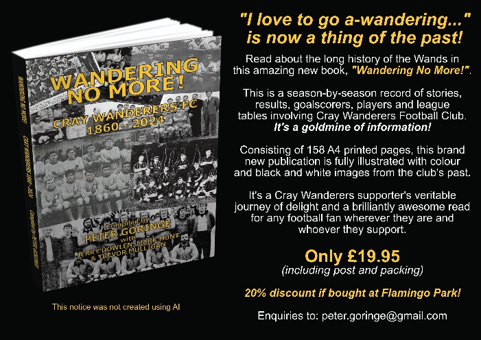 New Cray Wanderers History publication: Wandering No More! available to buy on Saturday or online