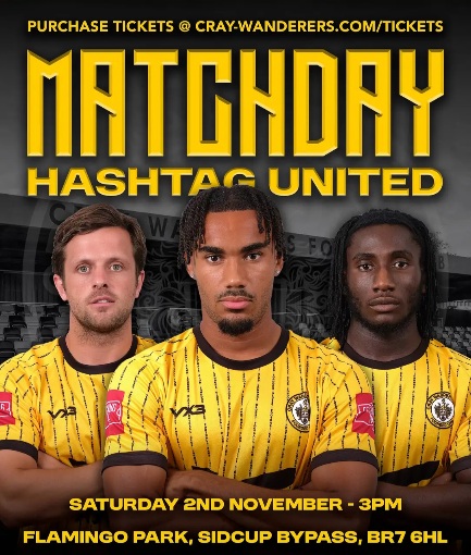 Cray Wanderers vs Hashtag United – Isthmian Premier, Saturday 2nd November, 3 pm – Match Preview, the pre-match thoughts of Neil Smith & Directions for newcomers