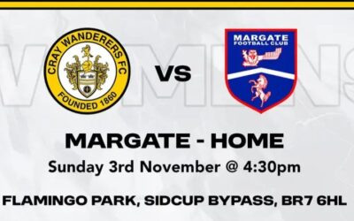 Cray Wanderers Women vs Margate FC Women – SECWFL Premier – Sunday 3rd November, 4.30 pm