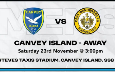 Canvey Island vs Cray Wanderers – Isthmian Premier – Saturday 23rd November, 3 pm – Match Preview & Directions/Admission – GAME ON!