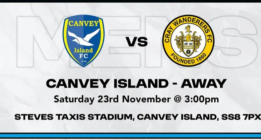 Canvey Island vs Cray Wanderers – Isthmian Premier – Saturday 23rd November, 3 pm – Match Preview & Directions/Admission – GAME ON!