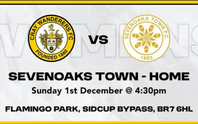 Cray Wanderers Women vs Sevenoaks Town Women – SECWFL League Cup 2nd Round – Sunday 1st December, 4.30 pm