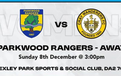 Parkwood Rangers Women vs Cray Wanderers Women – SECWFL Premier – Sunday 8th December, 3 pm